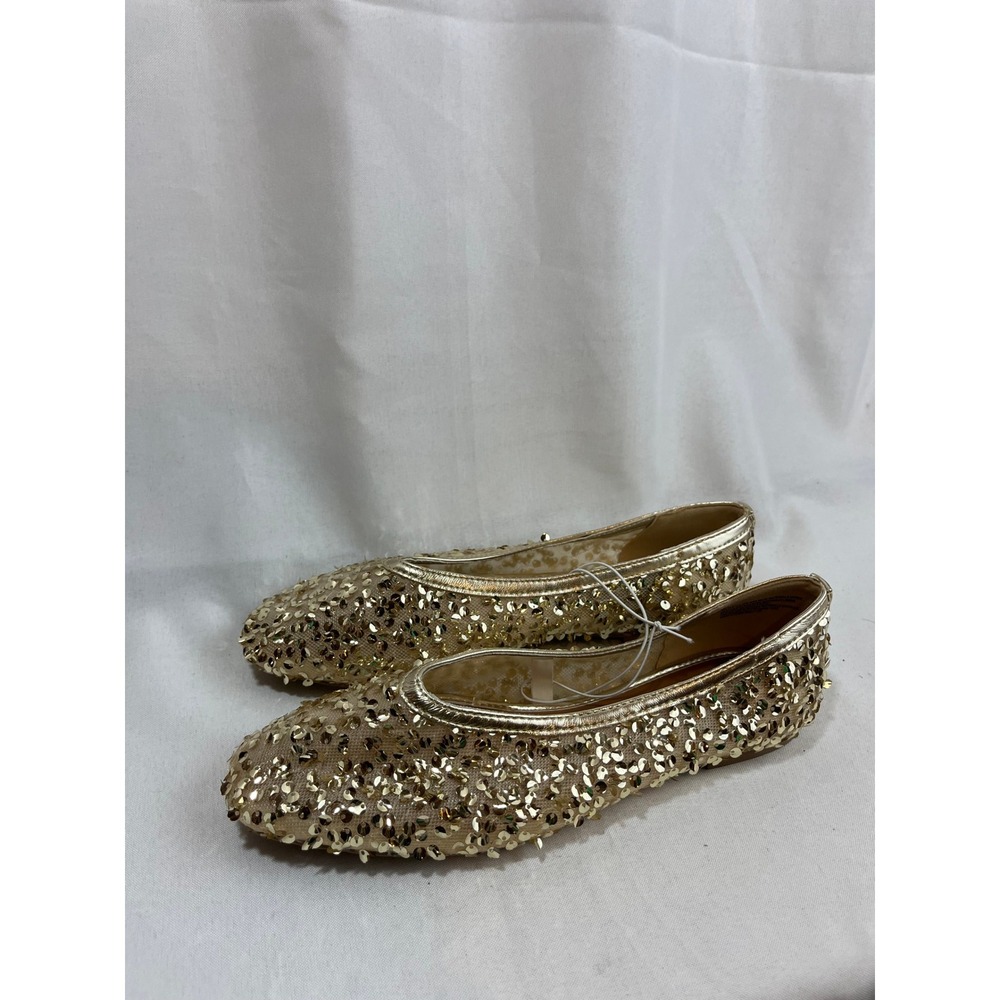 A New Day Womens Gold Sequin Ballet Flats Memory Foam Slip On Shoes Size 8.5